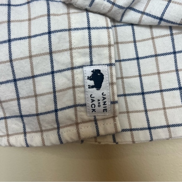 Janie & Jack white Blue Beige Checked Button Down  Up Shirt 3T - Picture 7 of 9